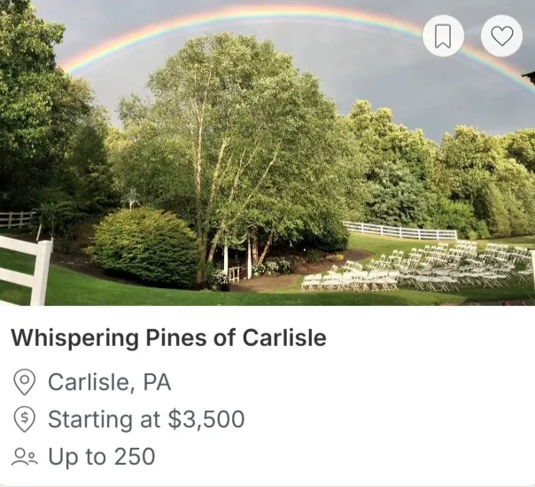 Example vendor listing card showing Whispering Pines of Carlisle